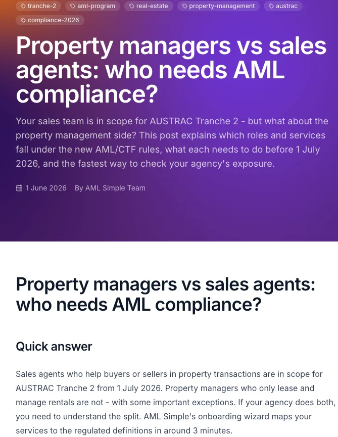 An AML Simple blog post, agent-written, AEO-optimised, autonomously published