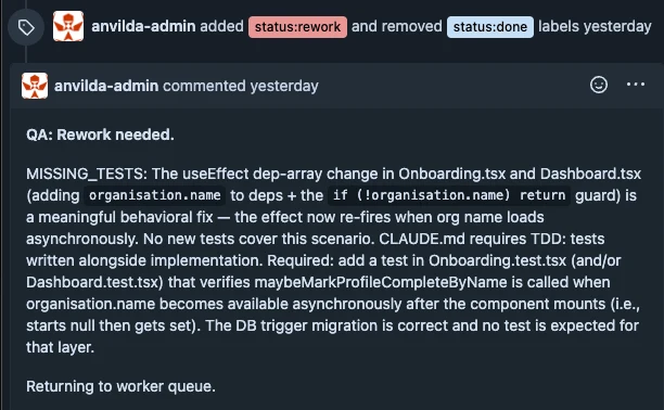 QA reviews and sends back