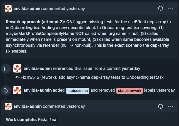 Builder agent reworks with feedback